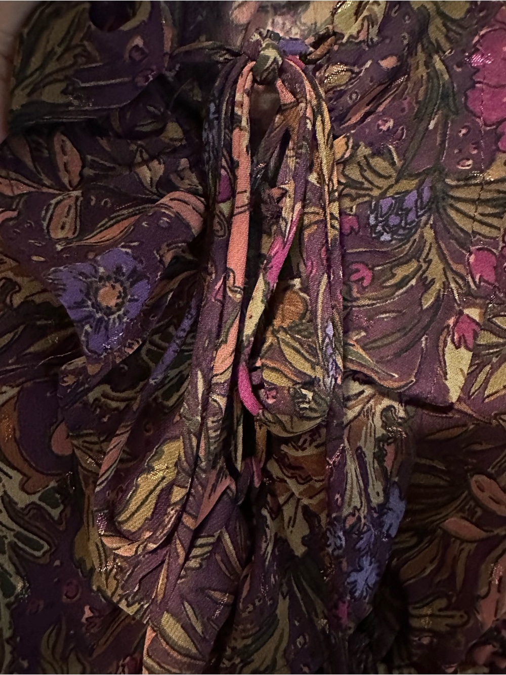 Purple and Gold Paisley Print Long Sleeve Romper - Picture 3 of 7